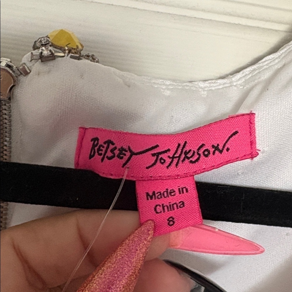 Betsey Johnson White Yellow Jeweled Flare Dress Size 8 - Picture 4 of 8